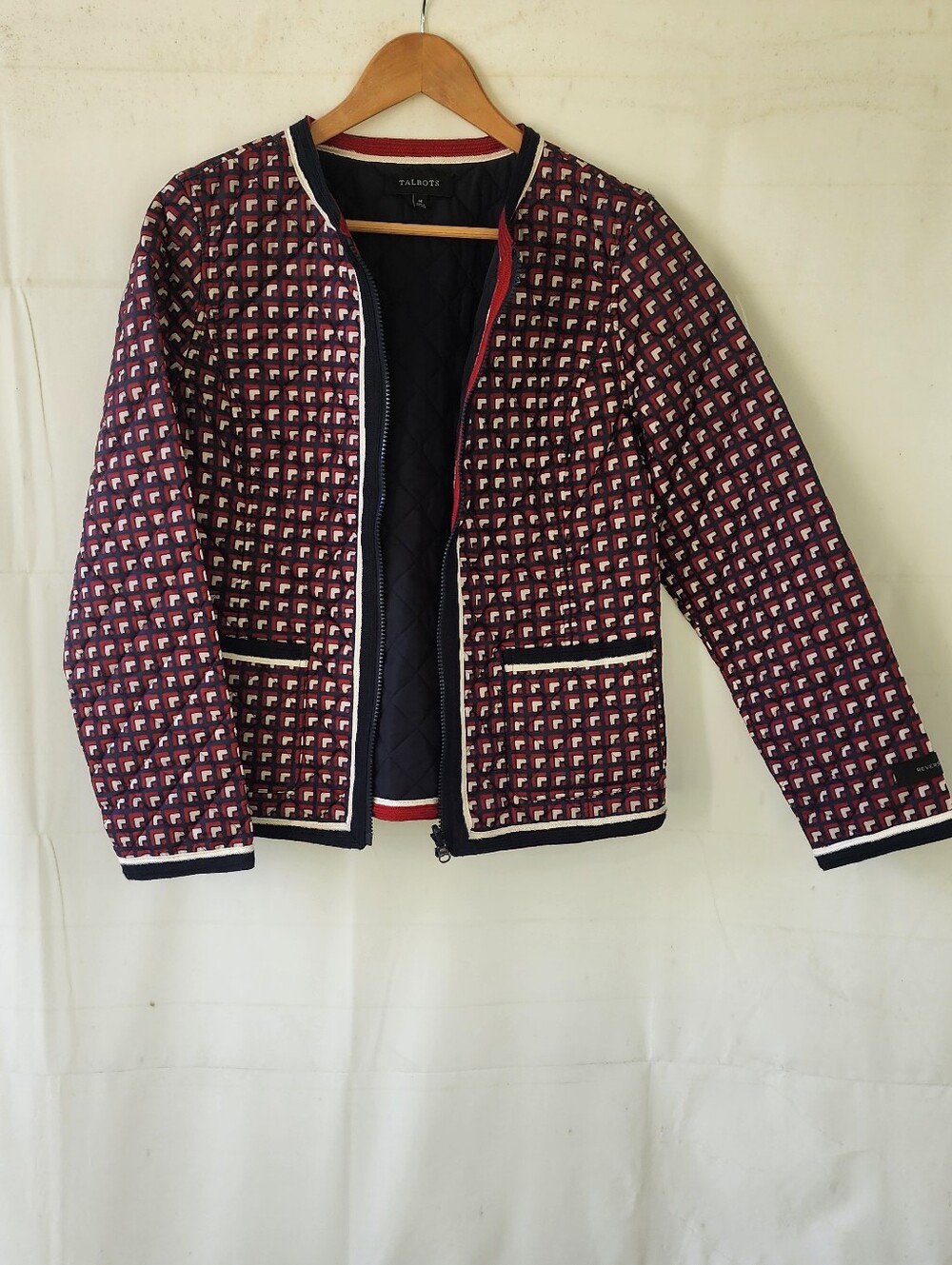 Talbots Navy and Burgundy Patterned Quilted Reverisble Jacket
